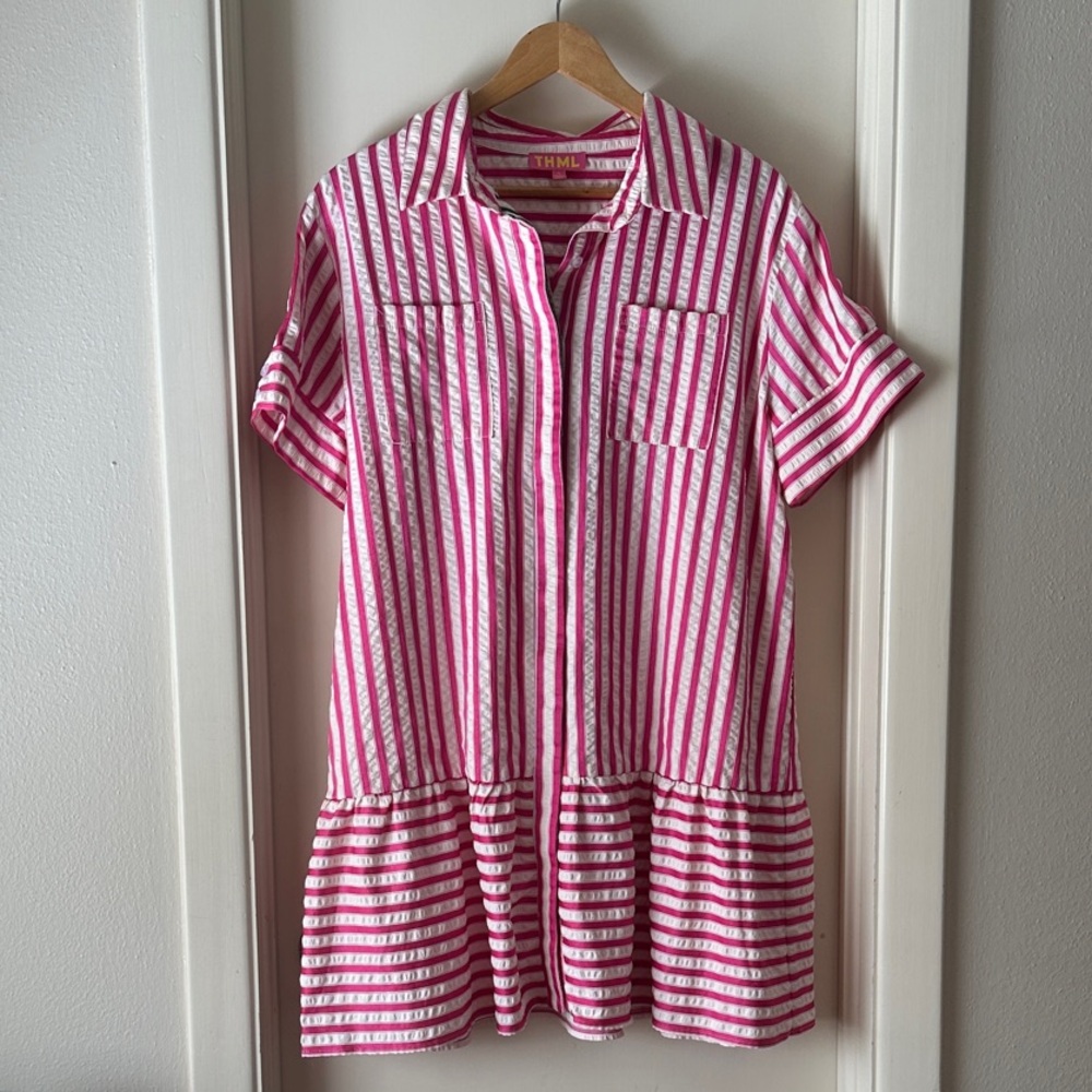 THML Pink and White Striped Mini Dress
